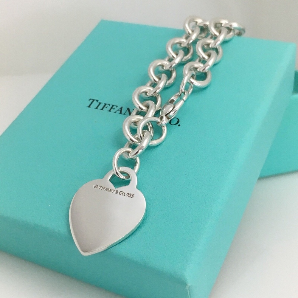 Large 10" Tiffany & Co Heart Tag Charm Bracelet in Sterling Silver AUTHENTIC - Picture 2 of 7